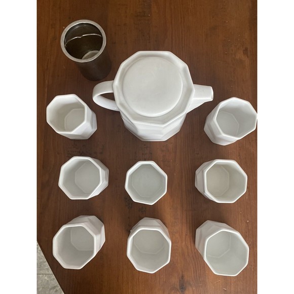 Teavana 32oz White Potter's Mark Ceramic Teapot Set w/ 8 Tea Cups / Infuser - Picture 12 of 12
